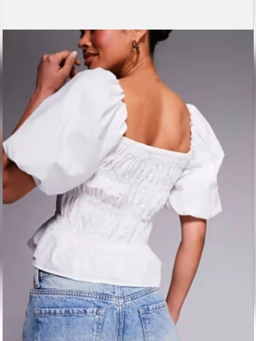 ASTR the label Savina white Smocked puff sleeve Boho Top Size Small Cotton